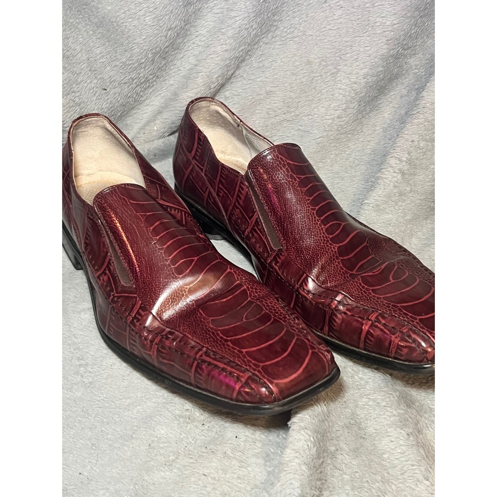 Stacy Adams 11M Burgundy Croc Embossed Slip On Loafers Square Toe Dress Shoes